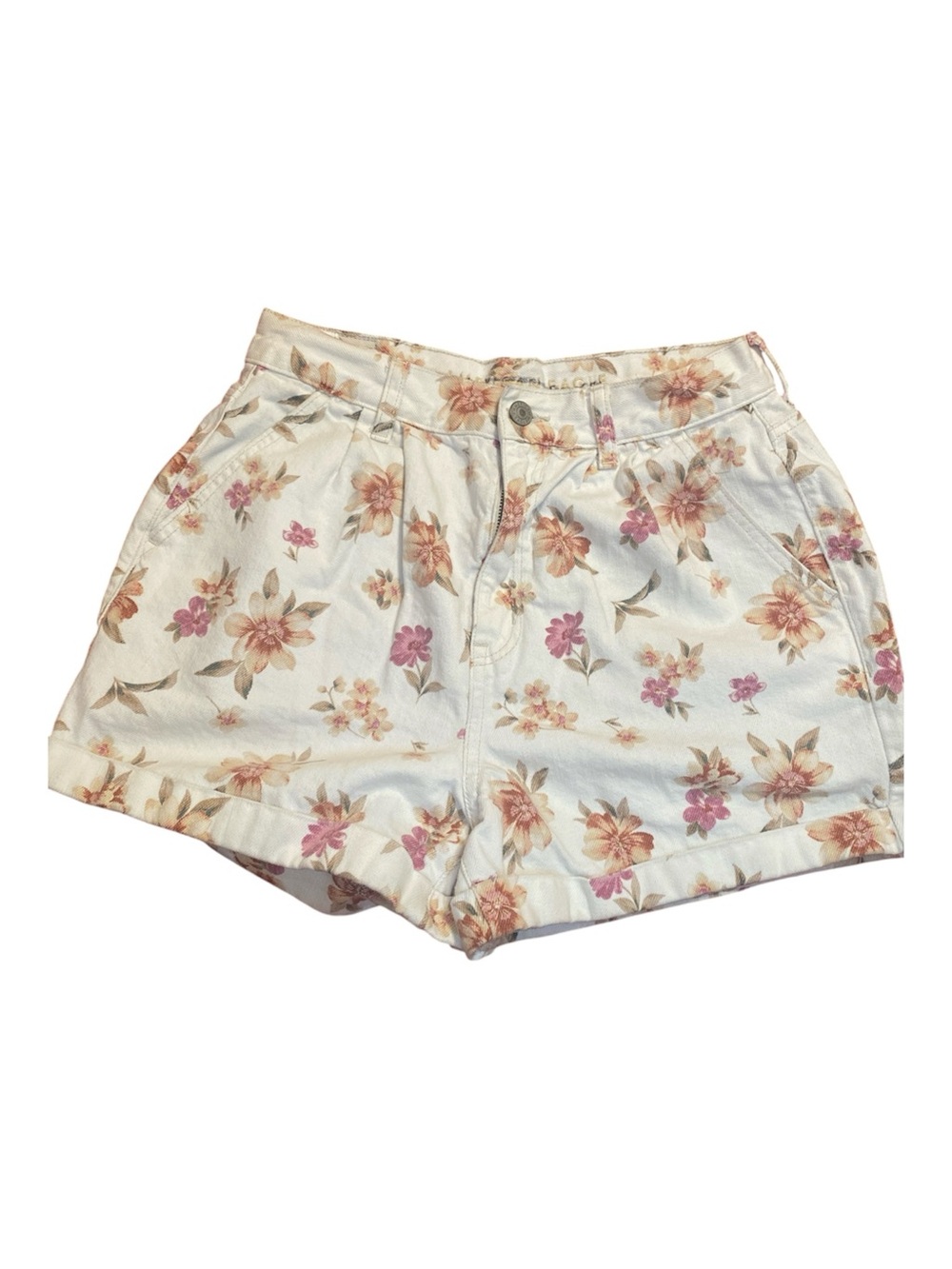 American Eagle Outfitters Floral High-Waist Shorts - Cream, Pink & Tan size 6